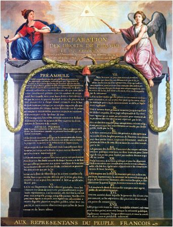 Fransa'nın uyduğu temel ilkeler 1789 İnsan ve Yurttaş Hakları Bildirisi'nde yer almaktadır.